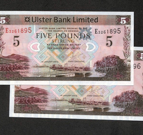 IRELAND 5 Pounds 01.01.2013 w/ following numbers 2 pcs. UNC - çil