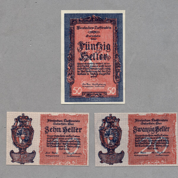 LIECHTENSTEIN 3 Banknoten UNC