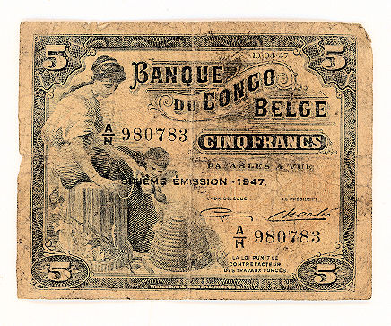 Belçika Kongosu BELGIAN CONGO 5 Francs 1947